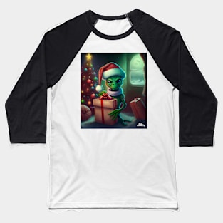Alien With Christmas Present Baseball T-Shirt
